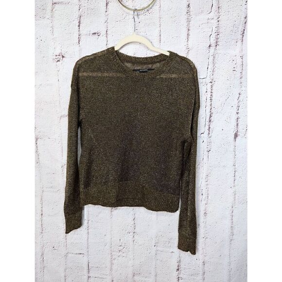 All Saints Brown And Gold Metallic Open Knit Sweater sz XS Viscose Nylon Mohair - Picture 2 of 10